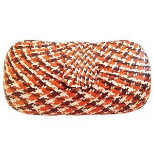 Straw Sand Plaid Clutch Brown Cream Orange Fall Bag Magnetic Handbag Purse New